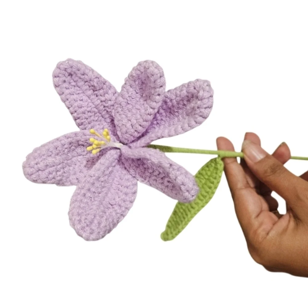Handmade Crochet Purple Flower Easter Spring Eco Decor Bendable Stem Faux Floral